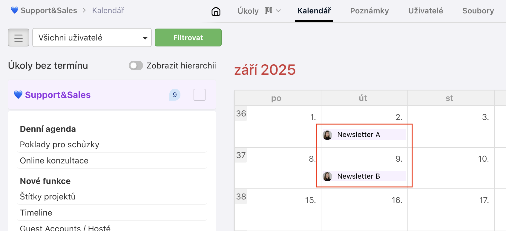 Naplánovaný opakovaný úkol v kalendáři.