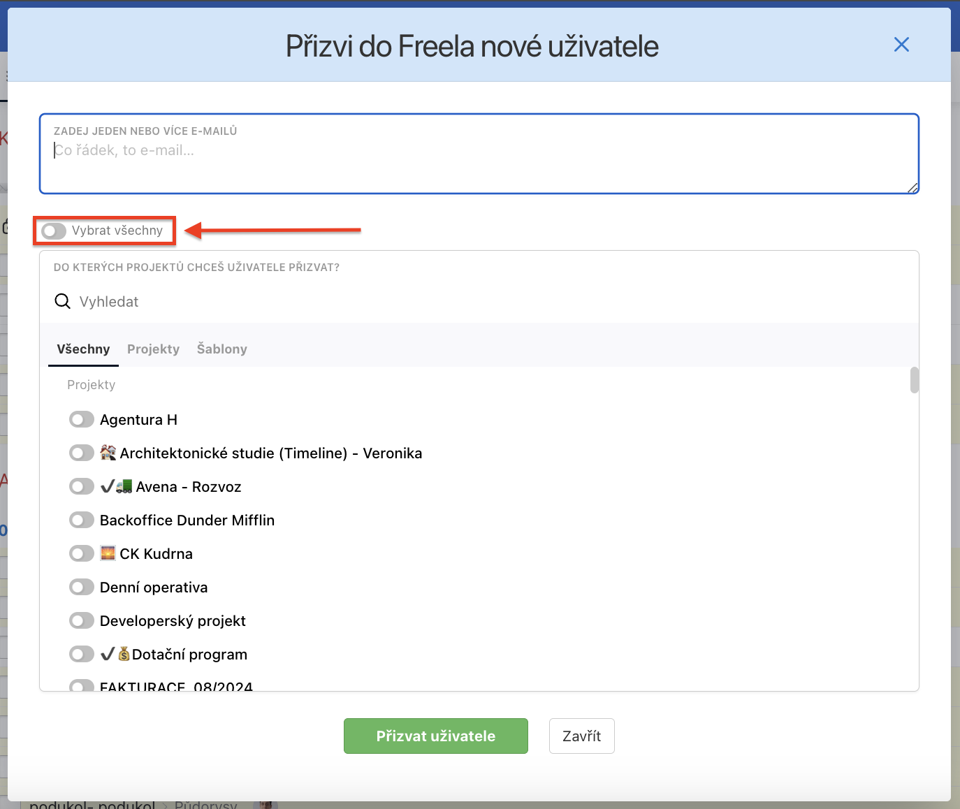 Takhle jednoduše přizveš uživatele ke všem projektům najednou.