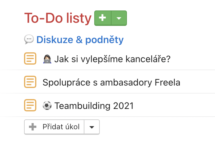Poznámky jako obecná diskuze týmu.