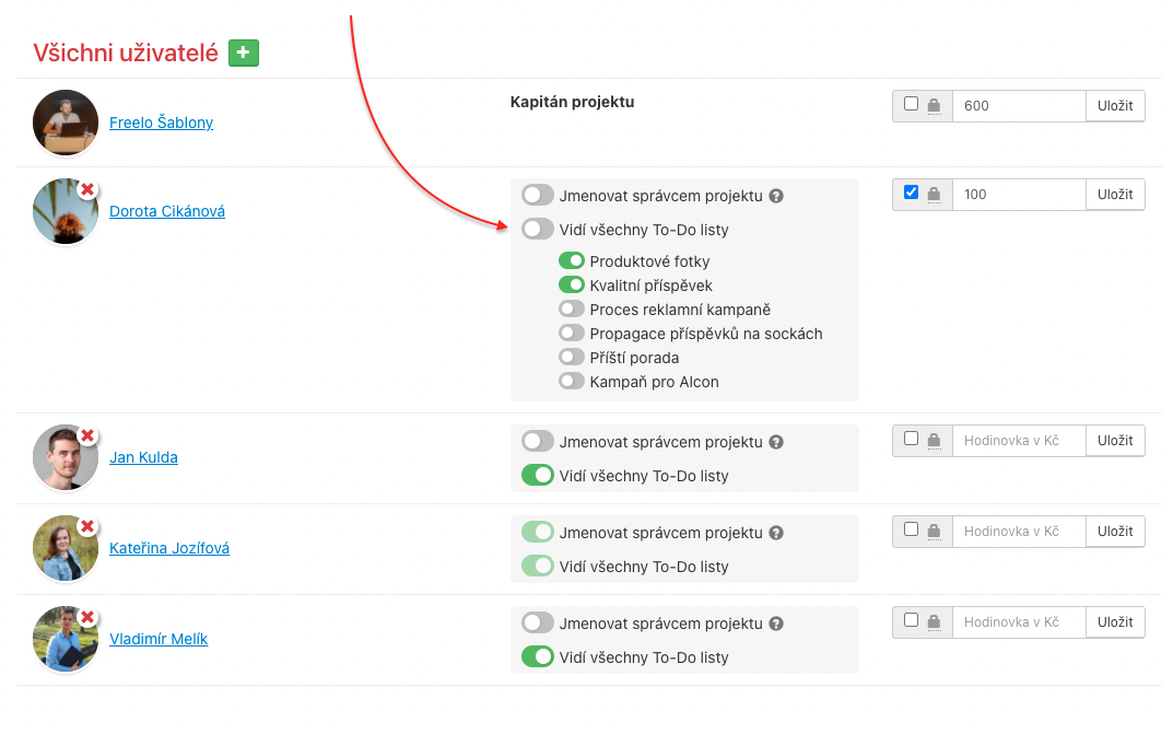 Přes možnost Vidí všechny To-Do listy můžeš jako kapitán nebo správce projektu nastavit přístup ostatním.