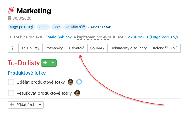 Oprávnění k To-Do listu nastavíš v sekci Uživatelé na konkrétním projektu.