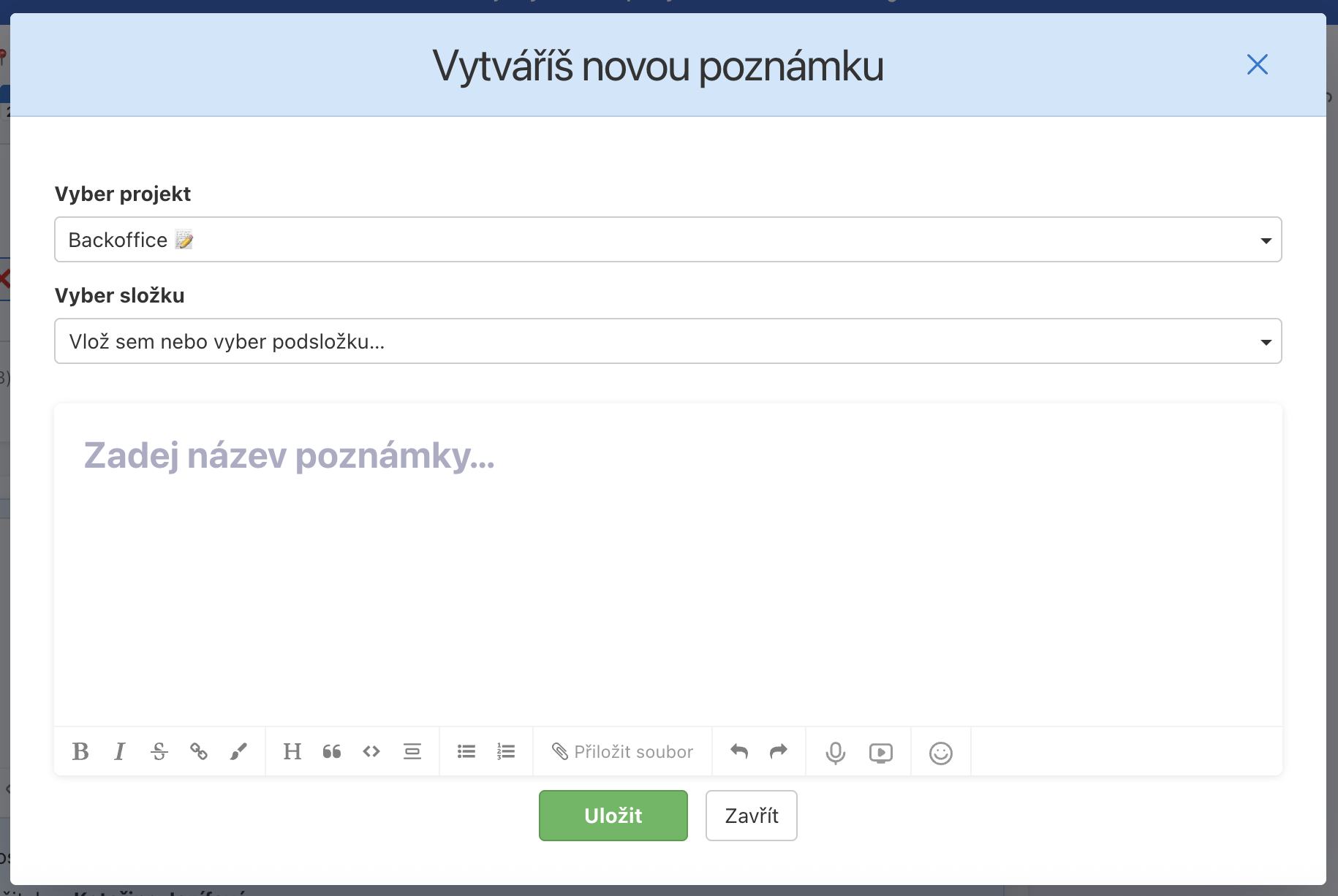 Vytvoření nové poznámky v rámci komentáře ve Freelu.