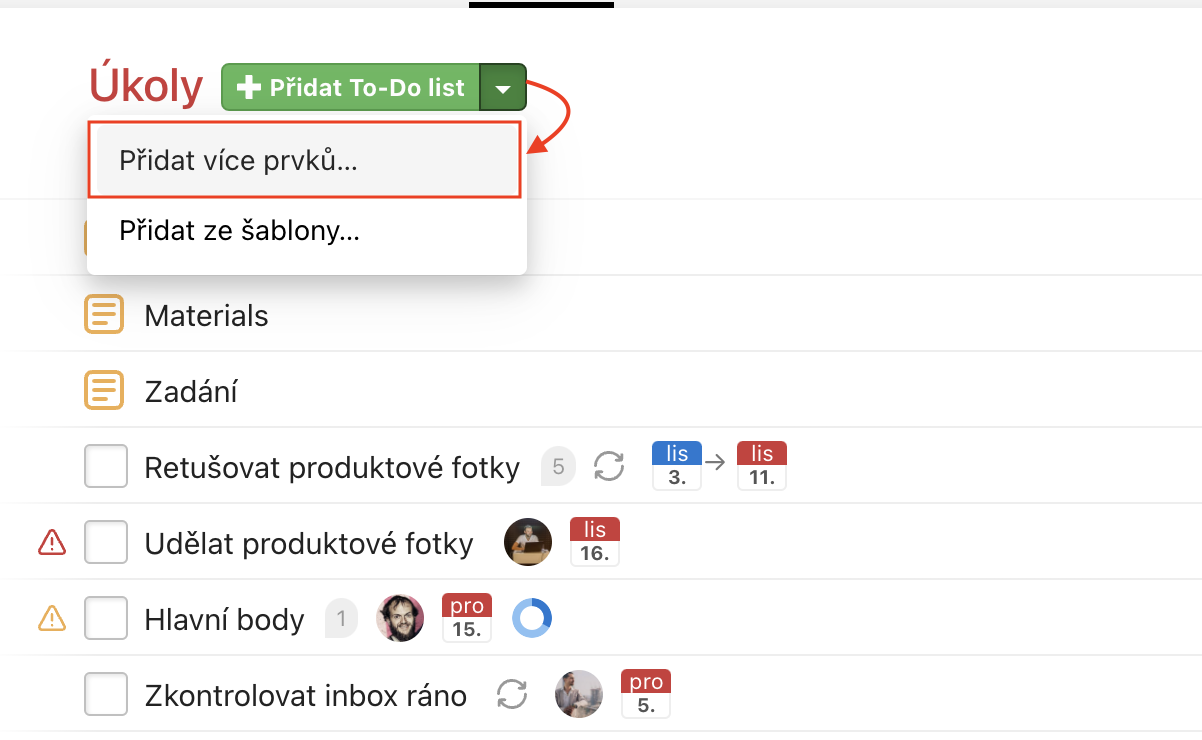 Jak přidat hromadně To-Do list s úkoly a podúkoly.