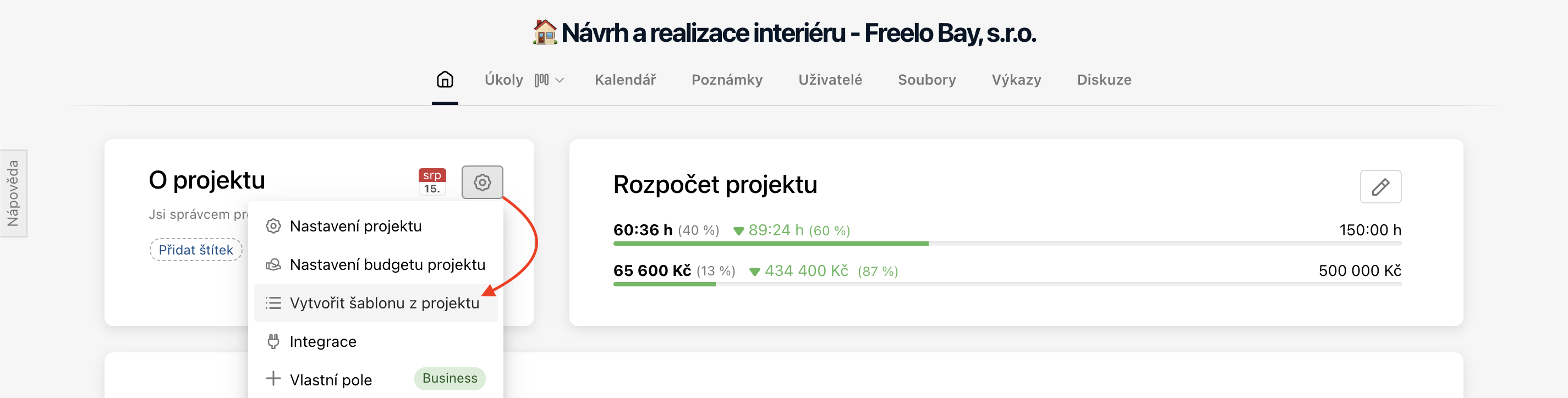 Jak vytvořit šablonu projektu z existujícího projektu.