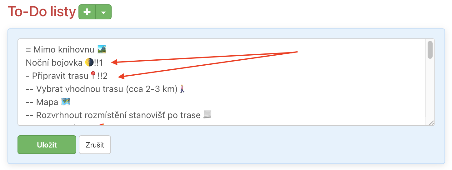 Nastavení priority v textové podobě.