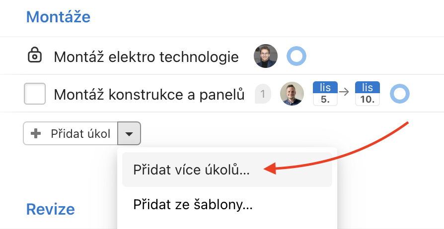 Jak přidat několik úkolů najednou.