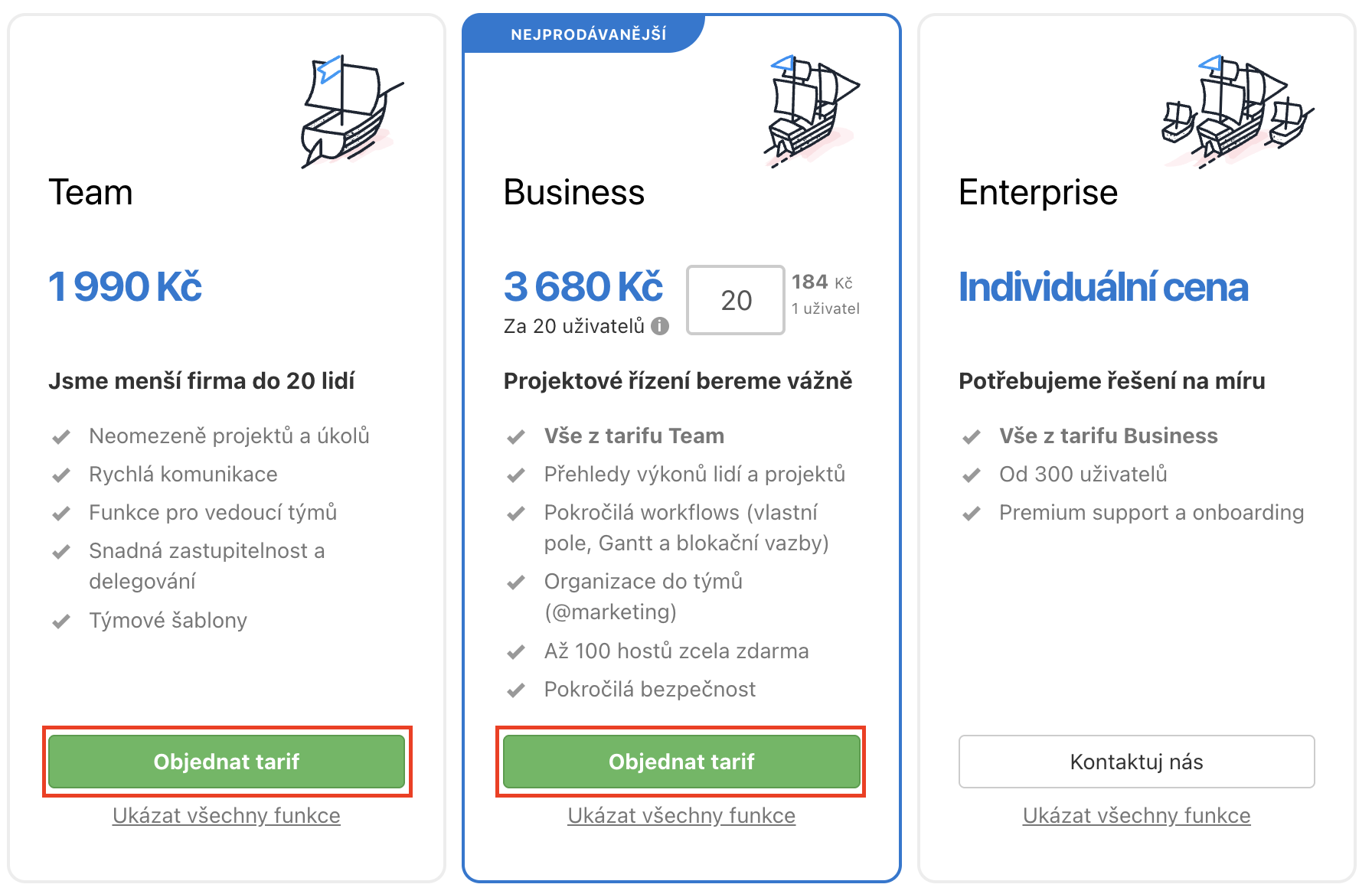 Objednání placeného tarifu ve Freelo.