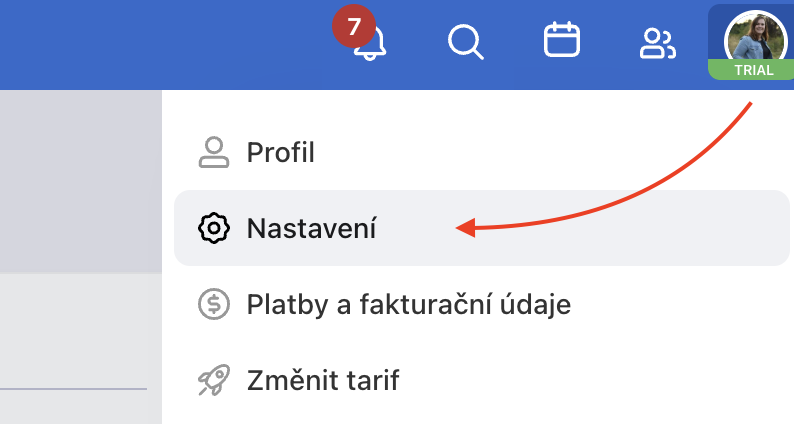 Nastavení najdete pod vaším avatarem v pravém horním rohu.