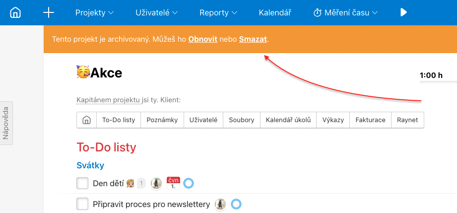 Archivovaný projekt můžeš obnovit nebo definitivně smazat.