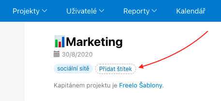 Jak nastavit štítek projektu.