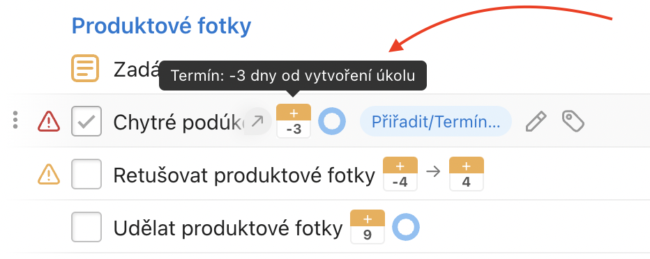 Když vytvářím projekt ze šablony, volím, od kdy budou termíny vznikat.