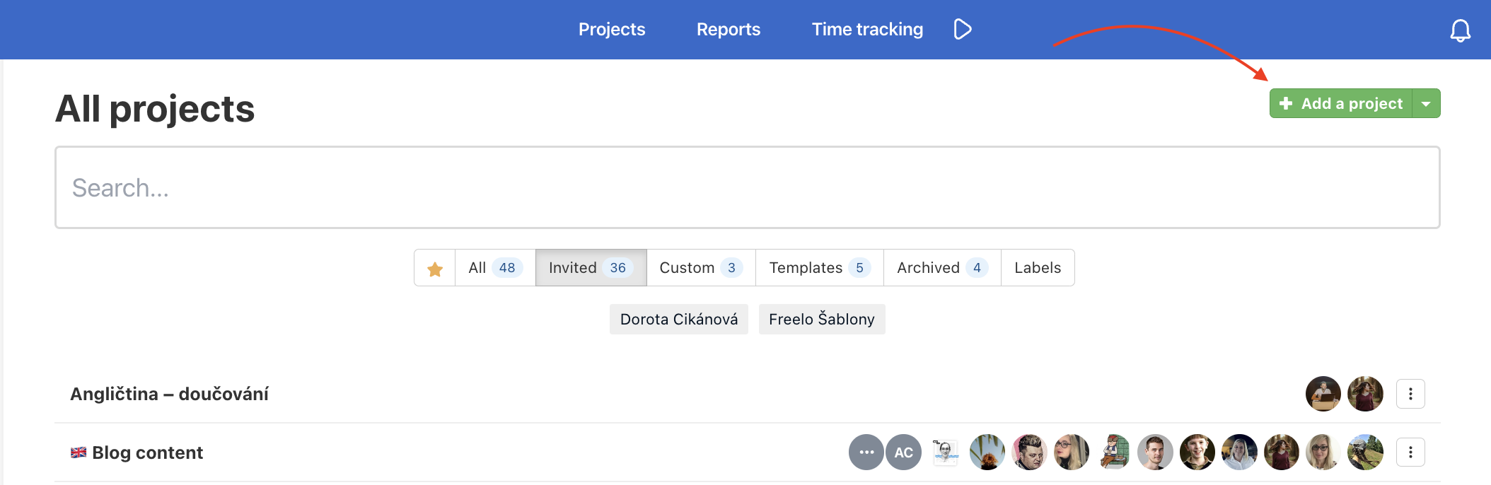 Create a project in the All projects section.