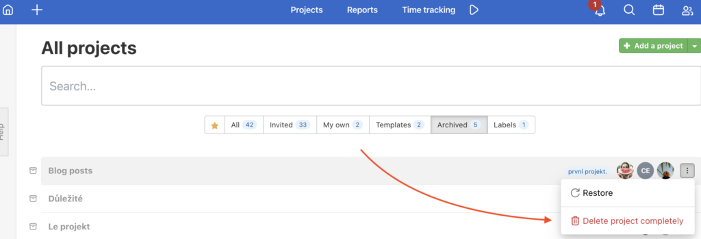 How to delete archived projects.