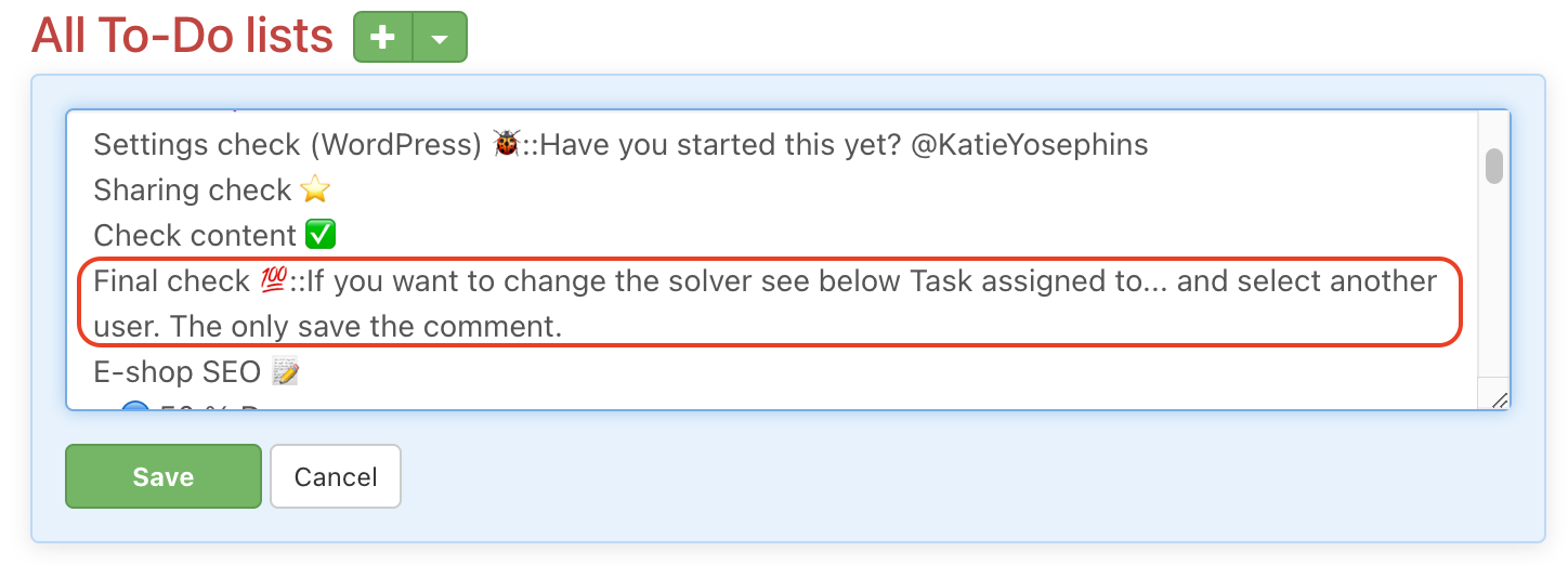 This is how you set the first comment for the task.
