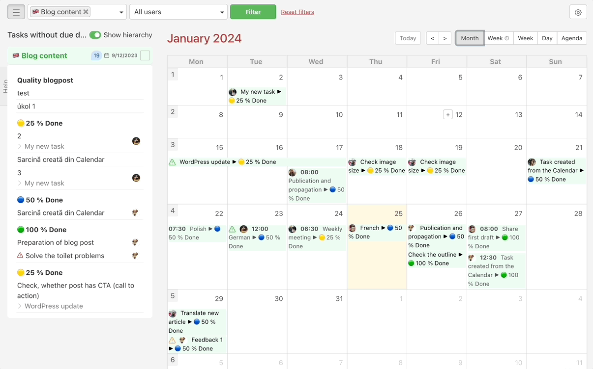 How to add a new task directly in the Calendar.