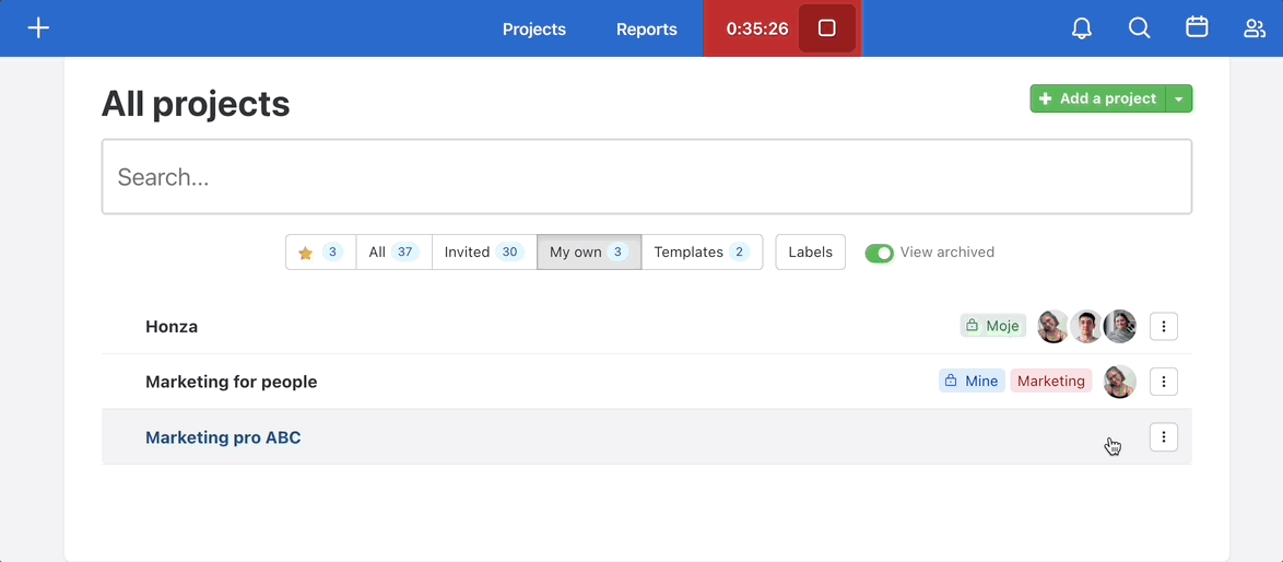 Creating Project label on All projects page.