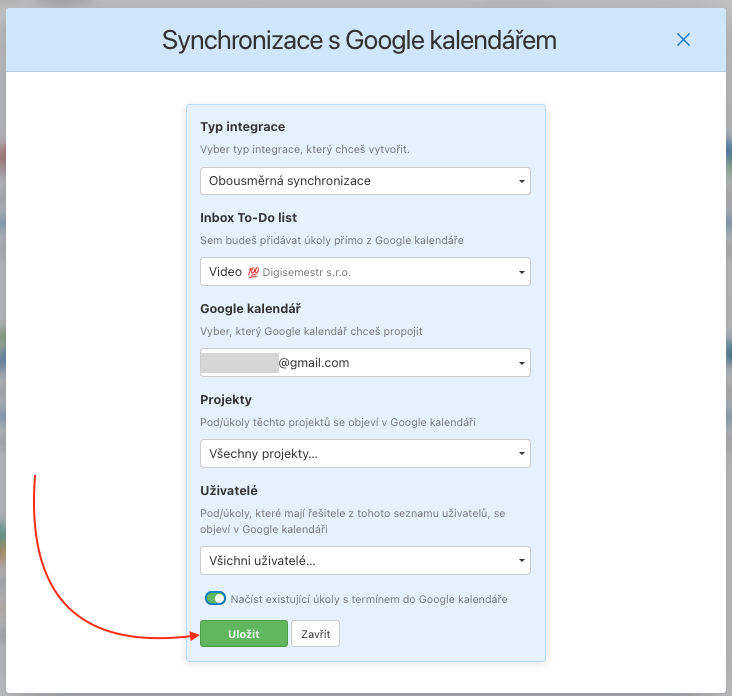 Ukázka nastavení synchronizace Freela s Google kalendářem.
