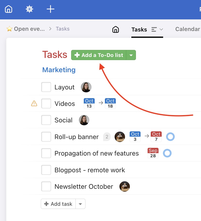 First go to a particular project and then create a new To-Do list on the <em>Tasks</em> page.