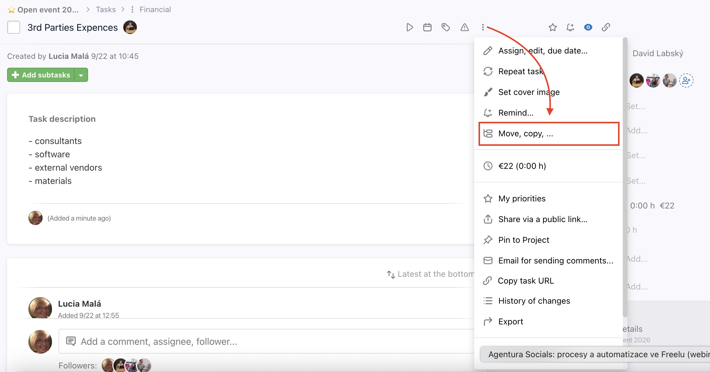 How to copy a task from the detail of the task.