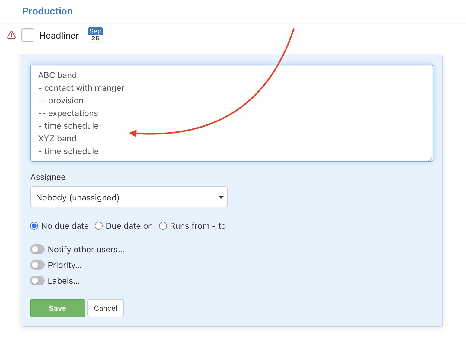 Example how to create tasks and subtasks in bulk.