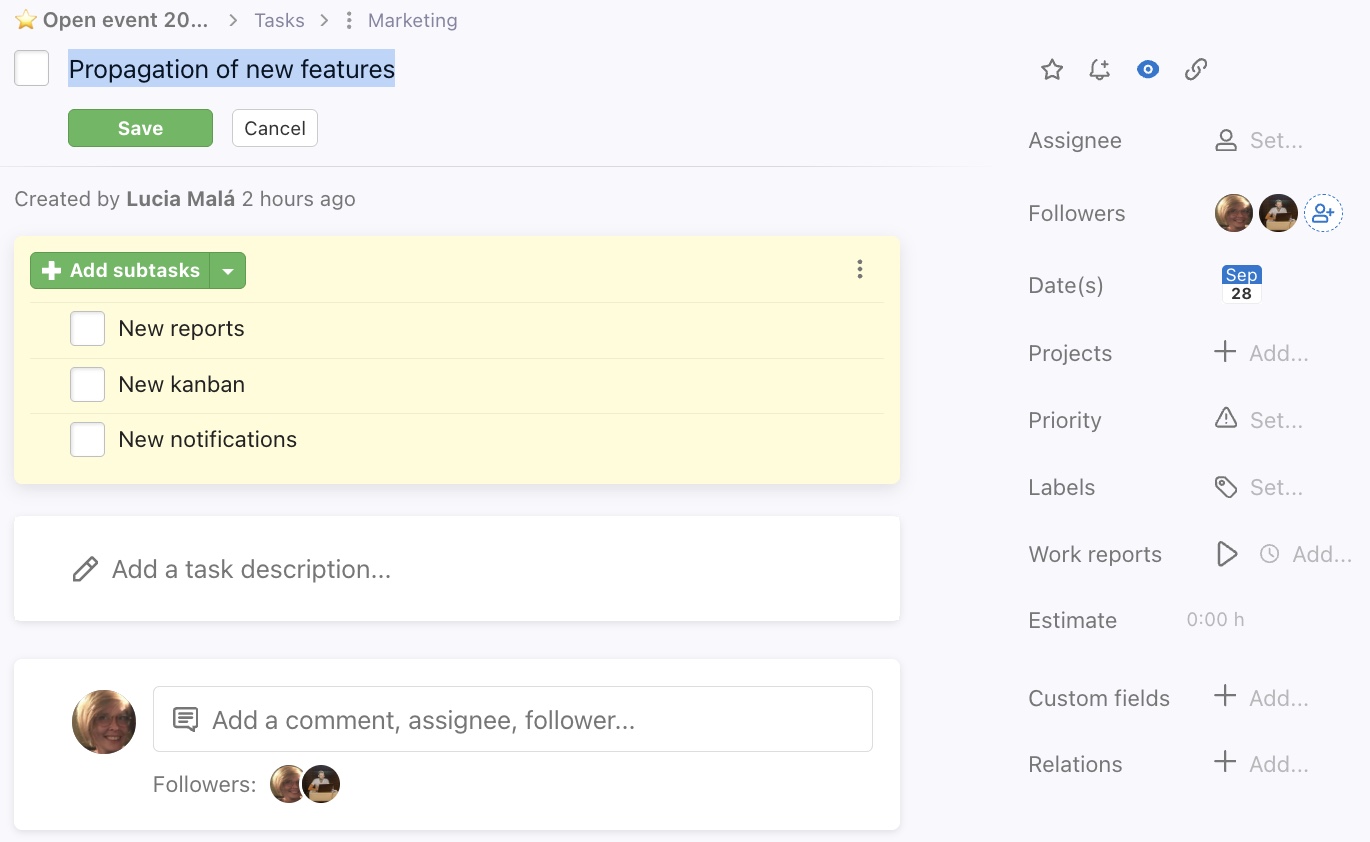 Task editing form.