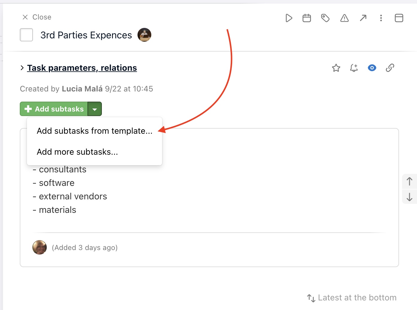 How to create subtasks from a template.