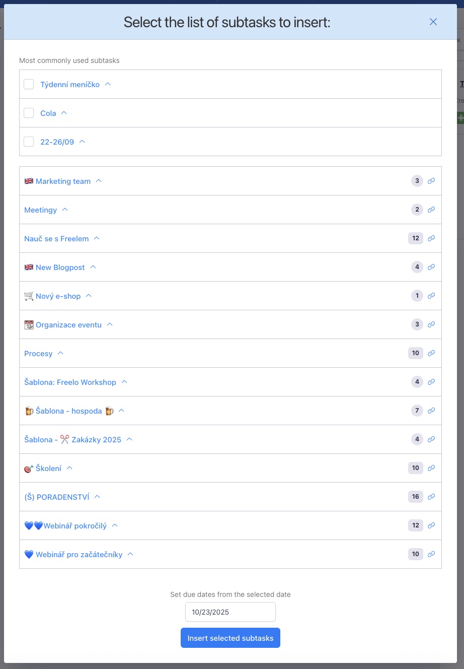 Add multiple subtasks from a project template.