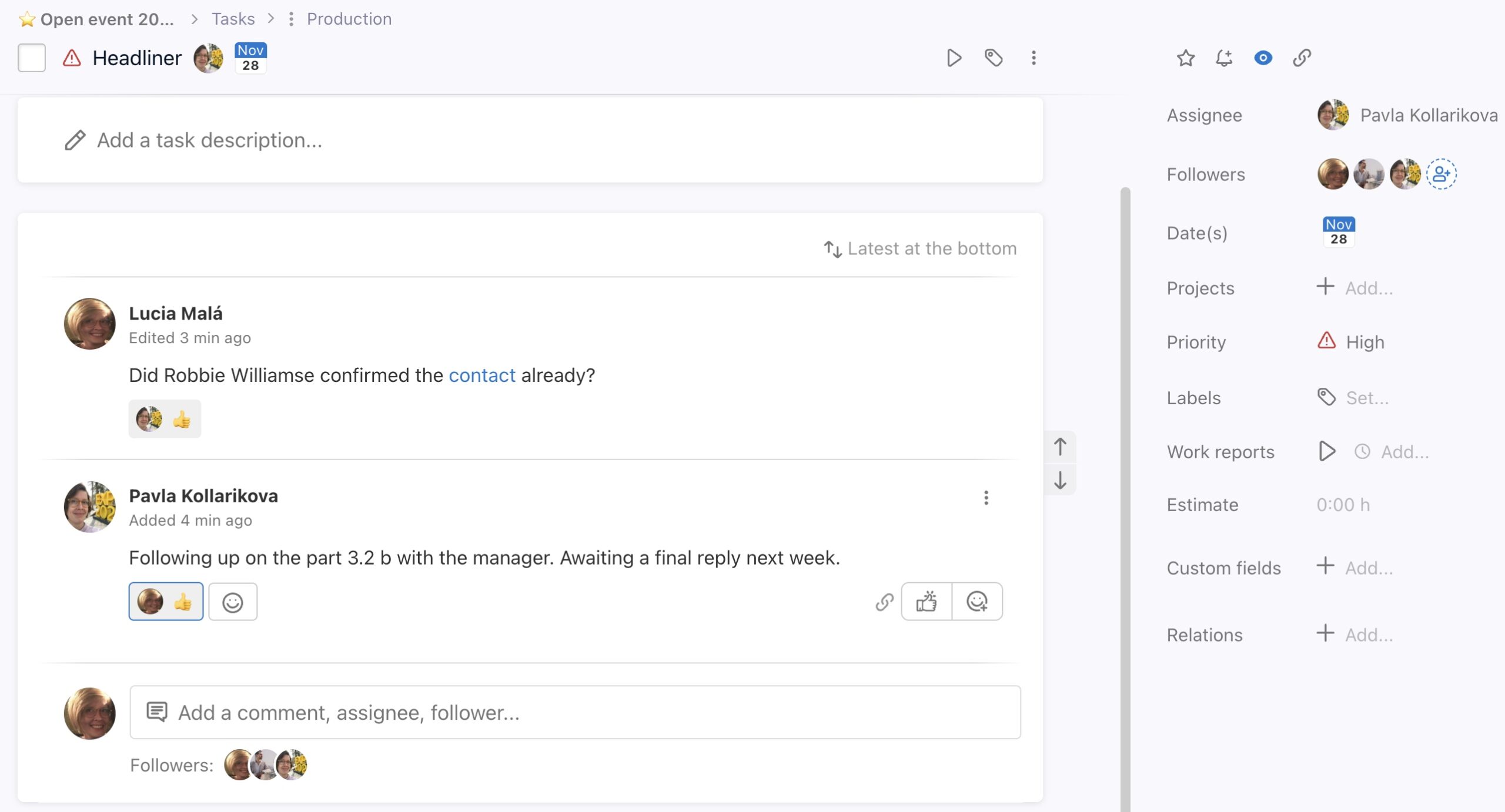 Example of a discussion in Freelo.