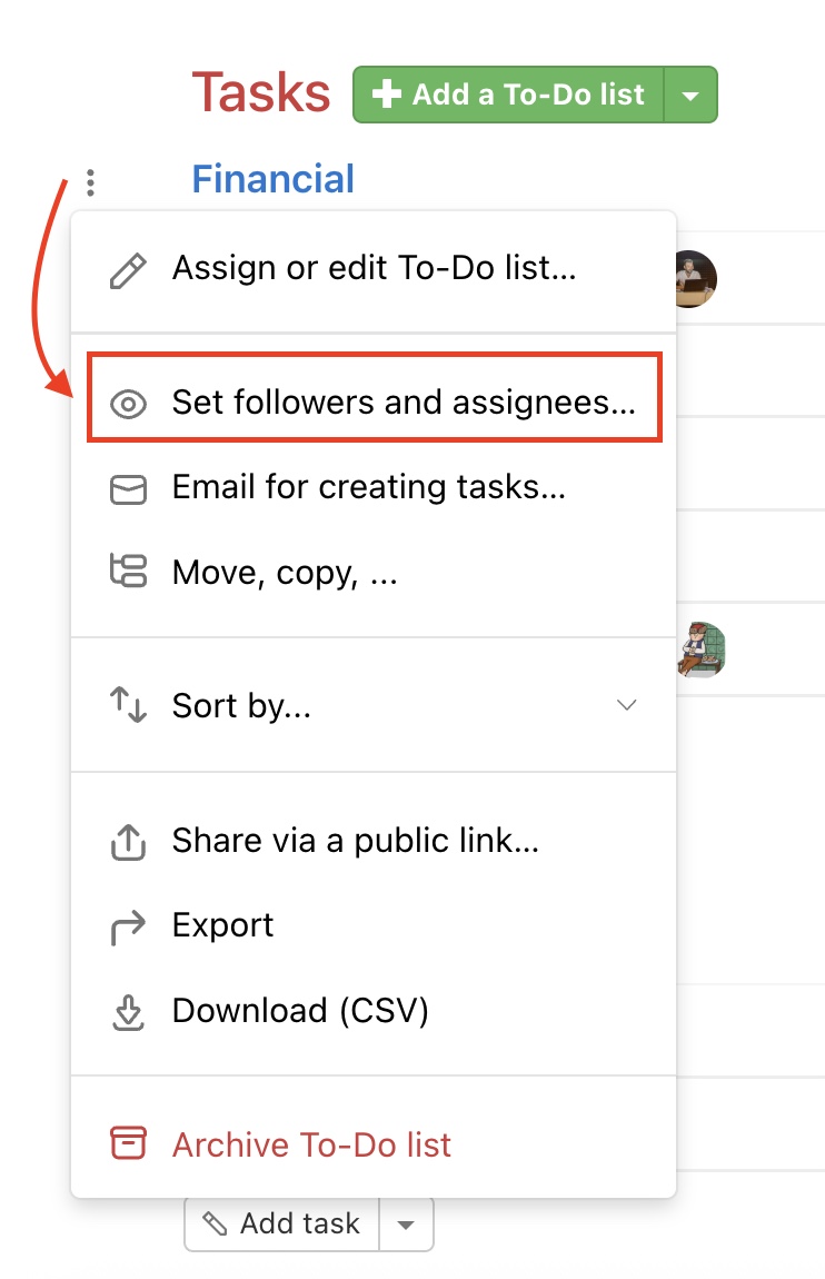 Set up the default assignee of the tasks in the To-Do list.