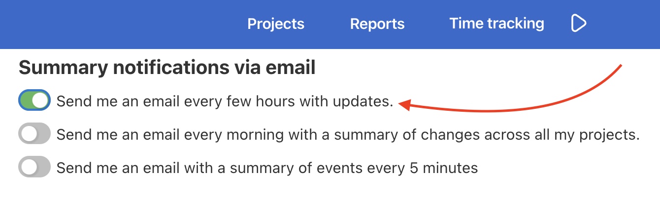 Example of notification frequency every few hours.