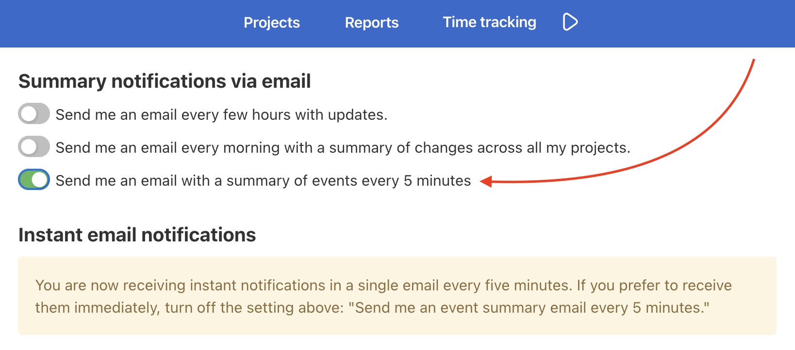 Example of notifications frequency every 5 minutes.