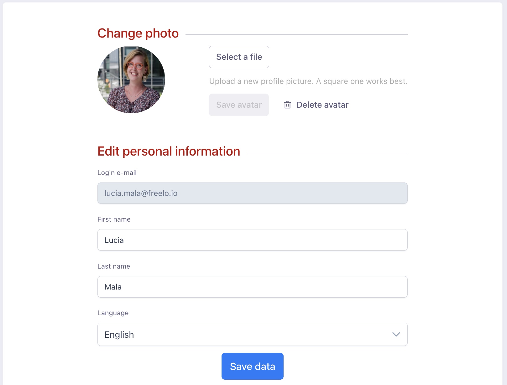 Example of personal information settings.