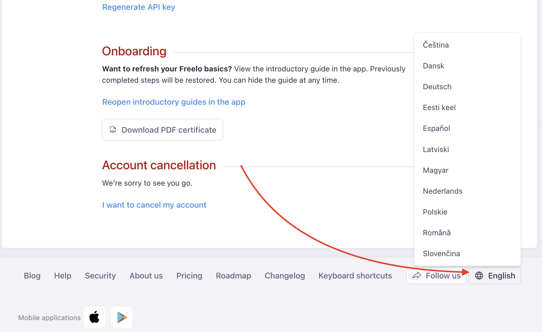 Example of switching between languages.