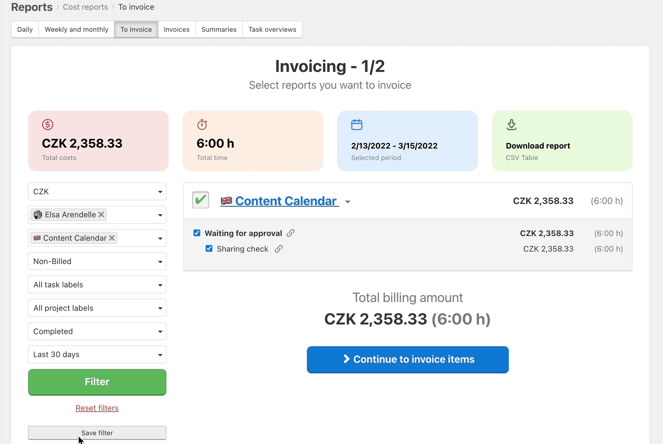 This is how you save filters on billing items.