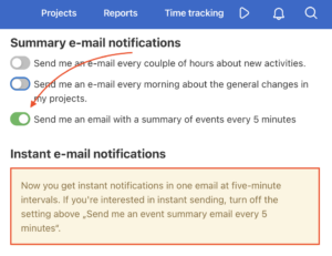 Example of setting notifications every 5 minutes.