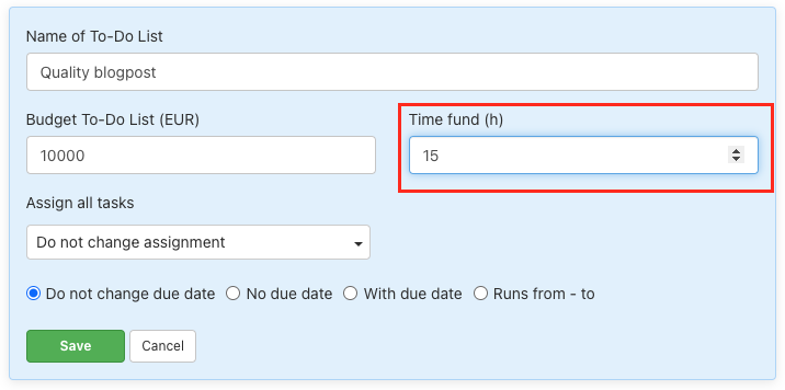 How to change an existing time fund.