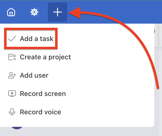 How to create a new task via the plus button.