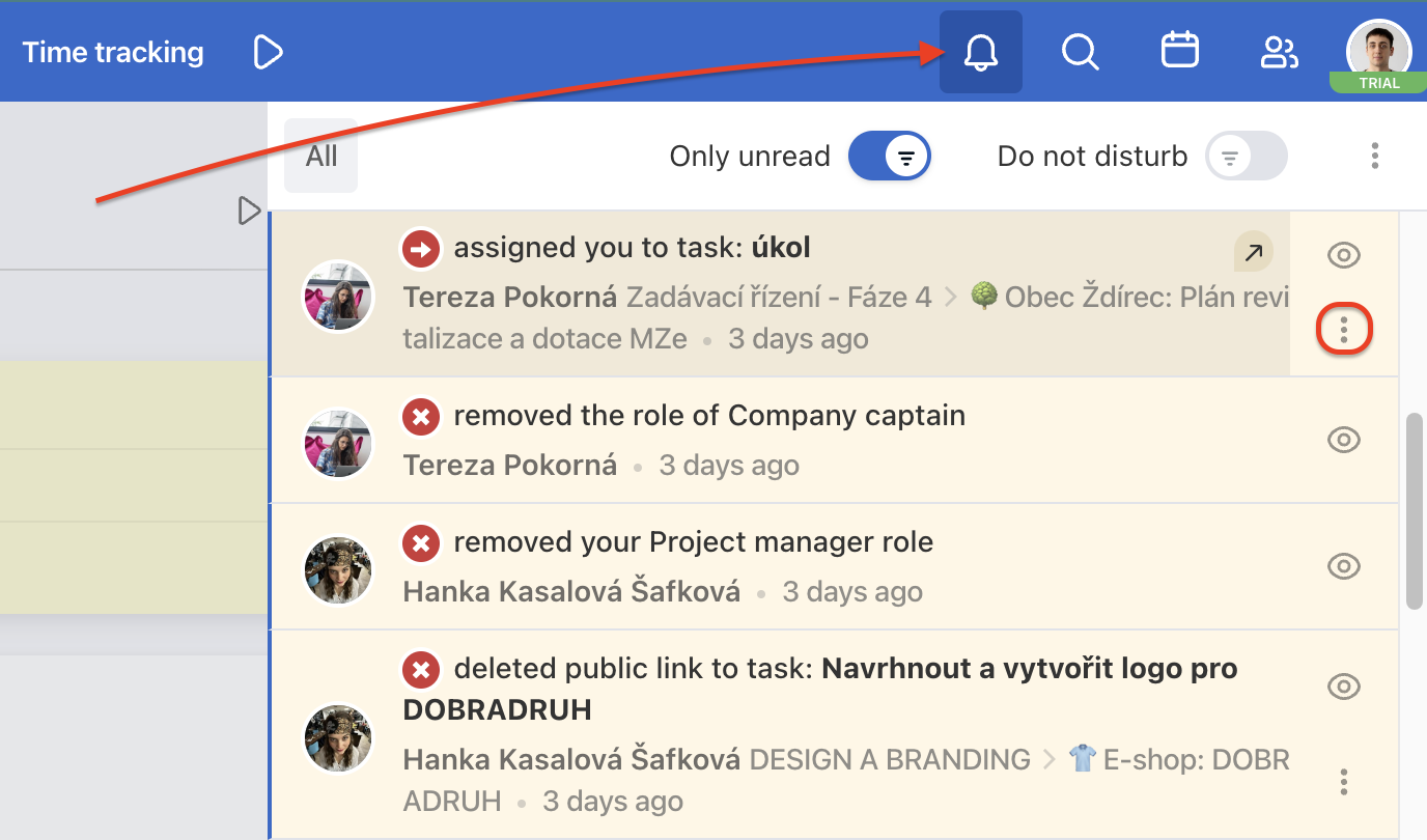 Unfollow a task via notifications.