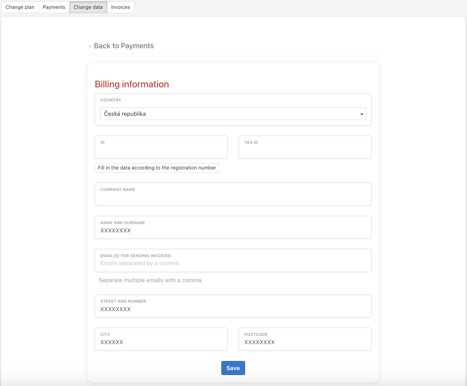 Fill in the billing information or edit the existing ones.