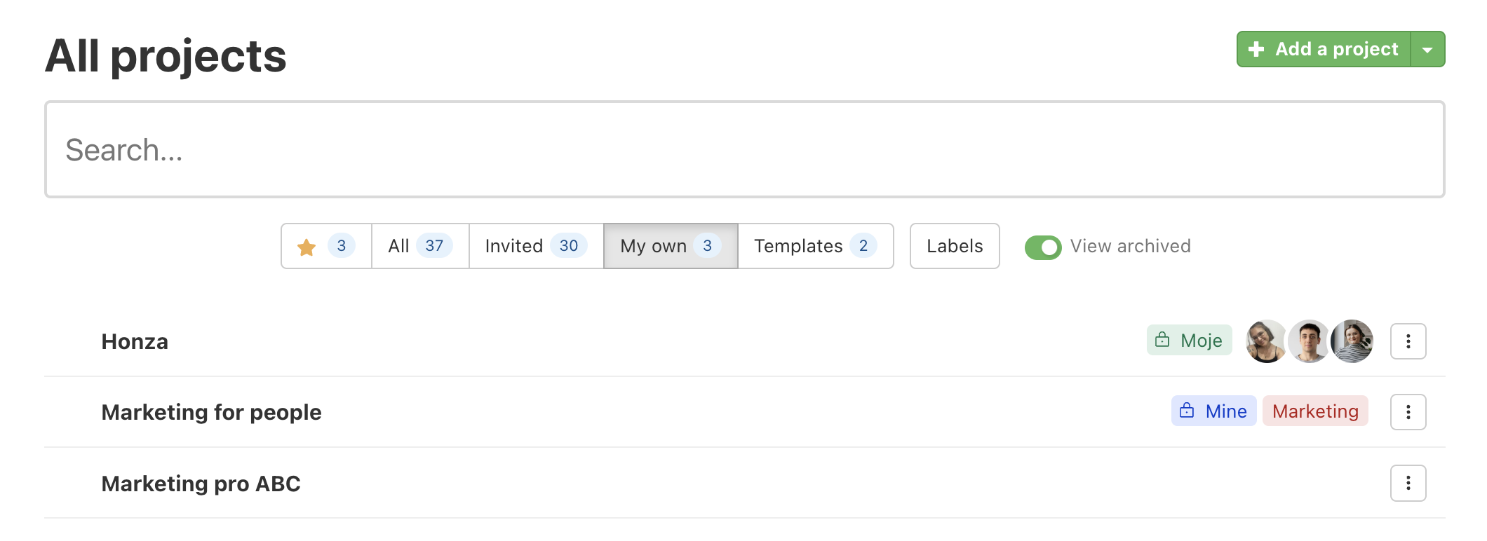 Example of Project Labels.