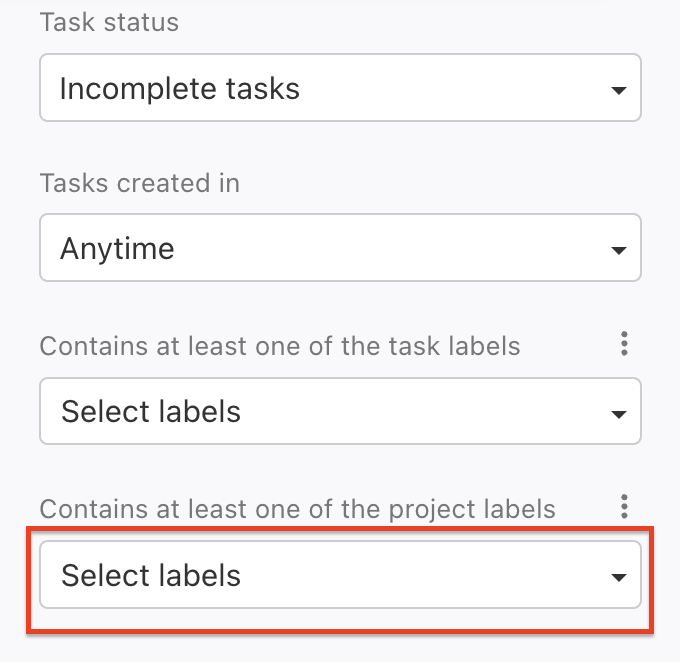 Filtering with Project labels on Dashboard.