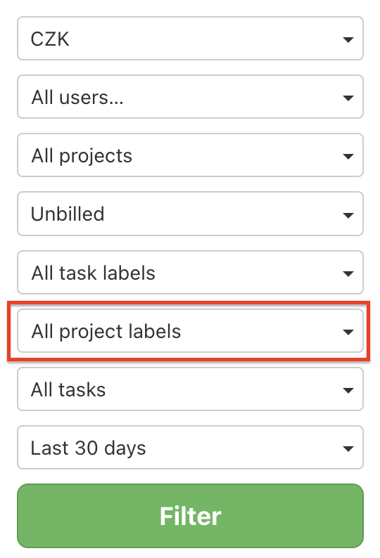 Filtering with Project labels on Invoicing page.