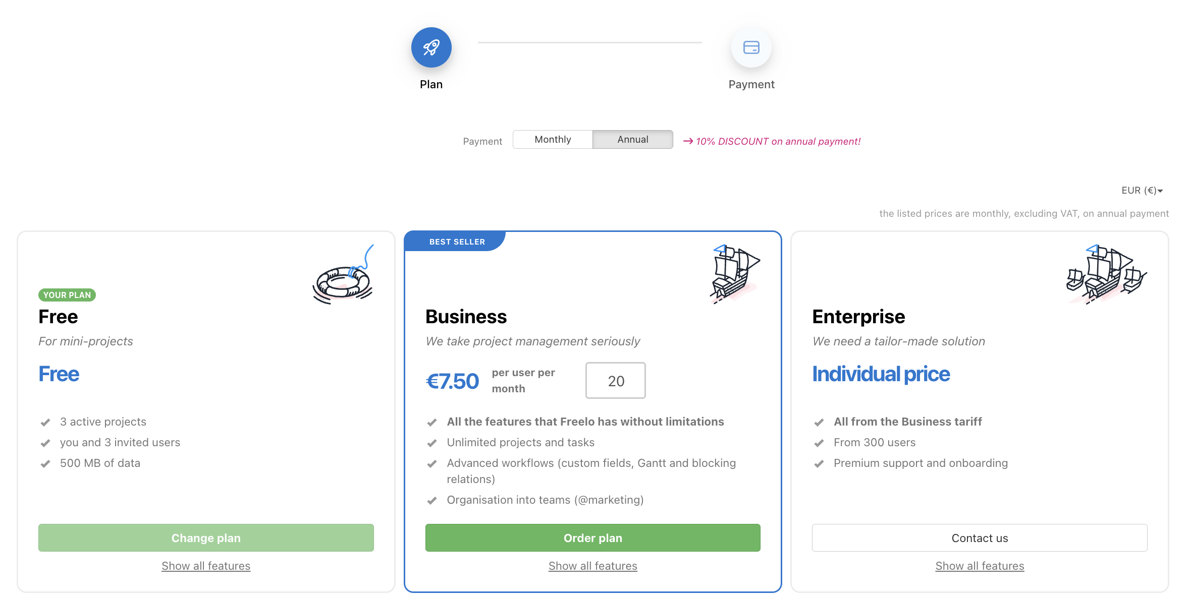 How to change paid plan in Freelo.