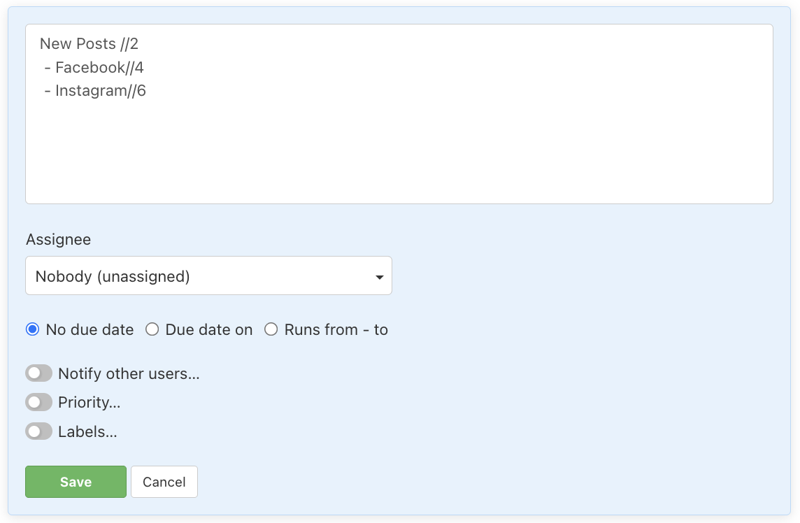 Setting the due date via task name in text template.