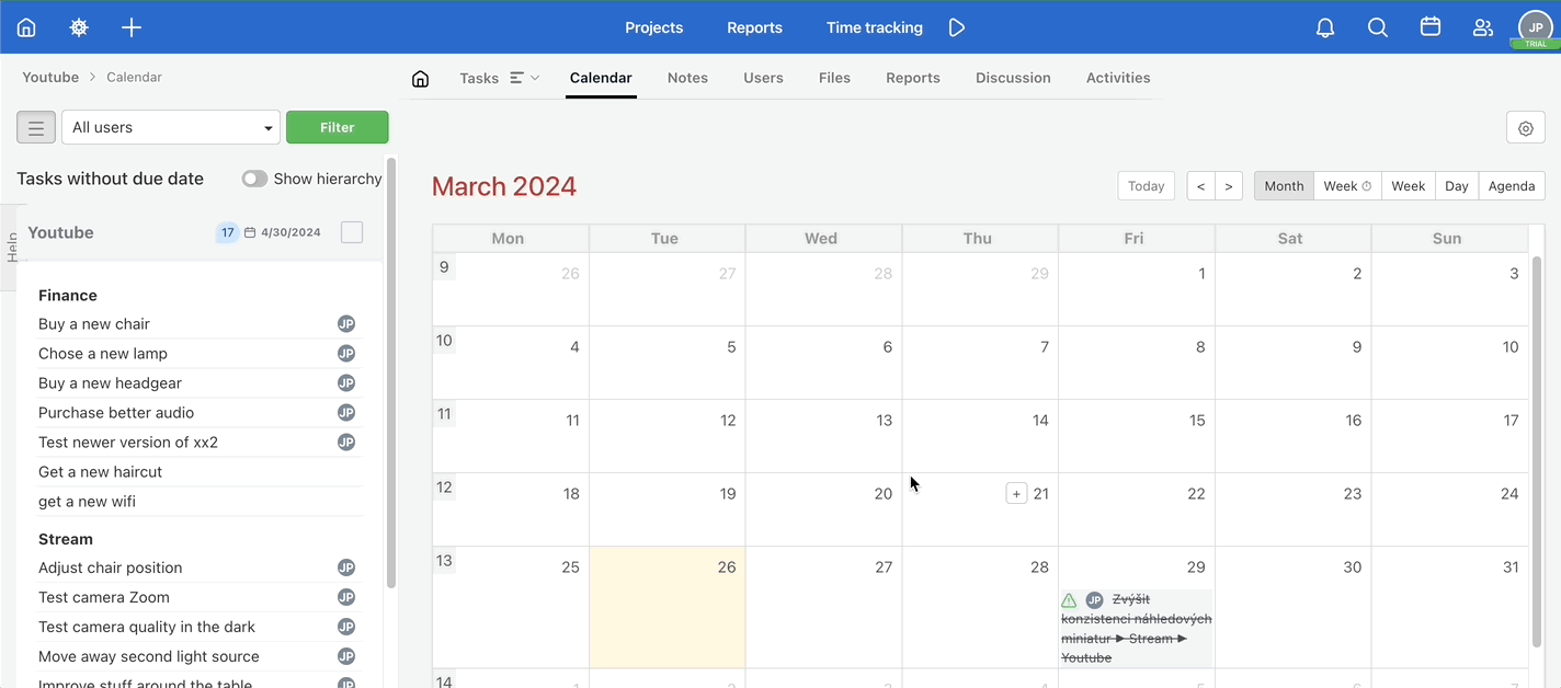 Example how to add a new task in the Calendar by double-clicking.