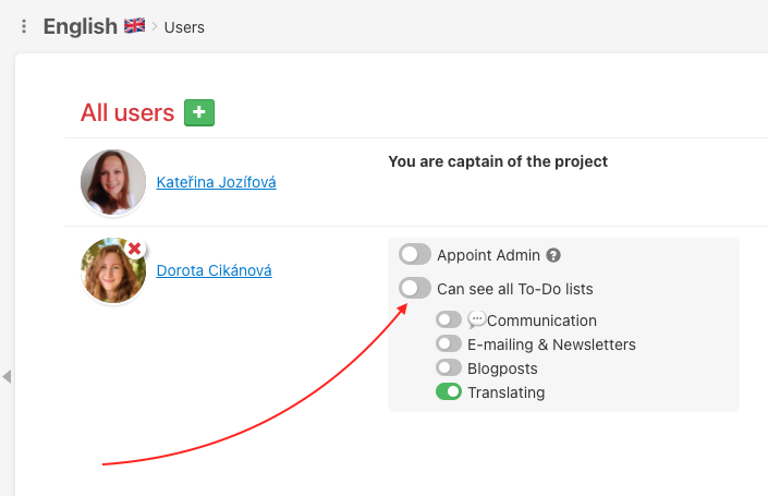 Go to section Users in project detail.