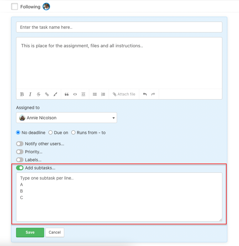 How to add subtasks when creating new task.