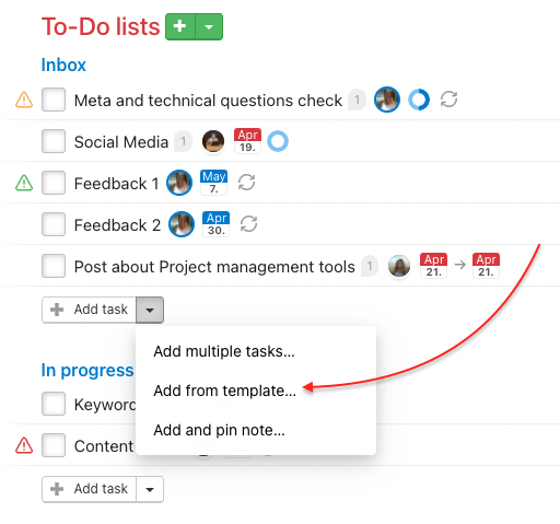 How to add tasks from a project template.