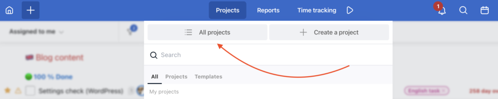 Go to section All projects via Projects.