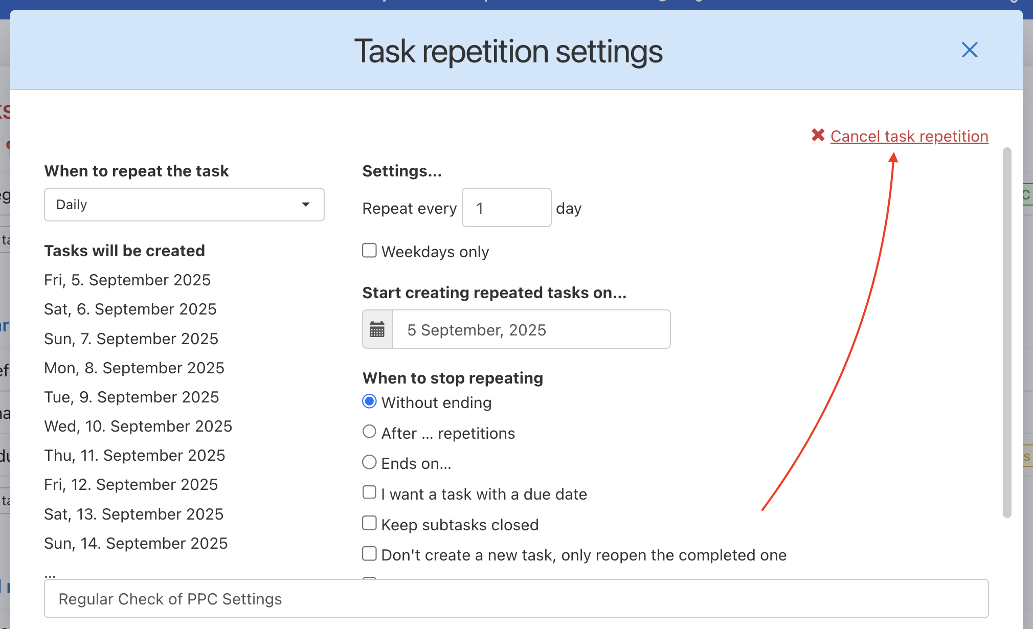 How to cancel task repetition.